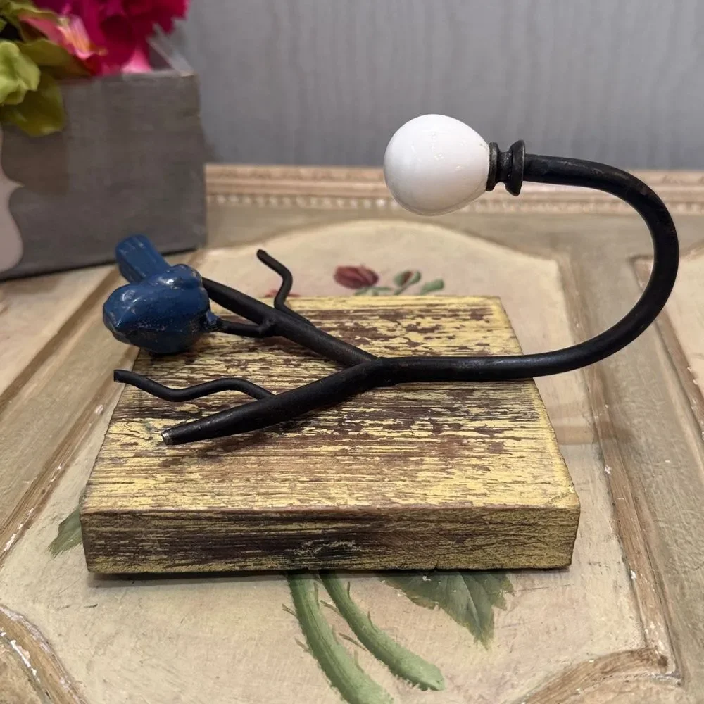 Rustic Wood Mounted Bird on Branch Wall Hook Rustic Farmhouse Cottagecore
